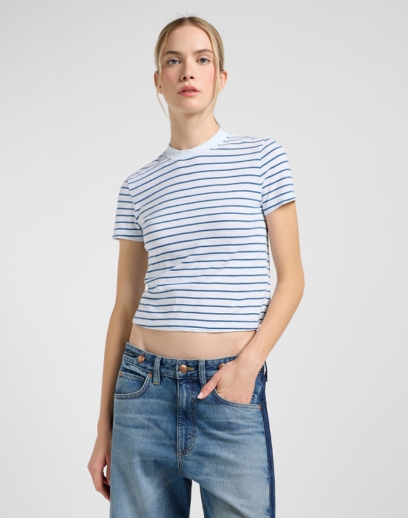 Koszulka Damska Lee Cropped Tee White Indigo Stripe 112363460