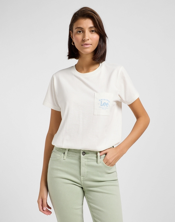 Koszulka Damska Lee Logo Pocket Tee Ecru 112362943