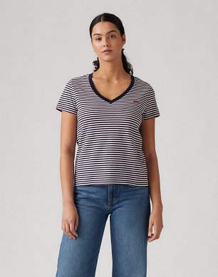 Koszulka Damska Levi`s® The Perfect V-Neck Tee Indigo Stripe Navy 85341-0100