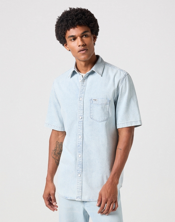 Koszula Męska Wrangler Ss 1 Pkt Shirt Blue Grammer 112350387