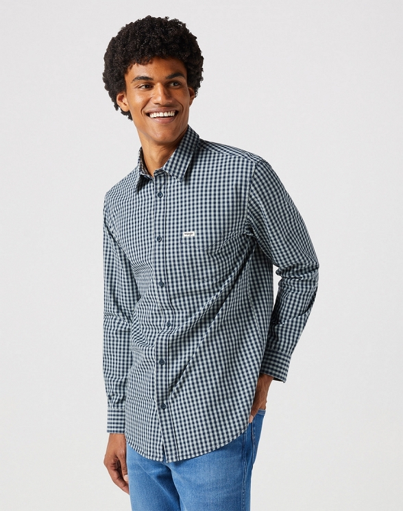 Koszula Męska Wrangler Ls 1 Pkt Shirt Black Iris Gingham 112350495