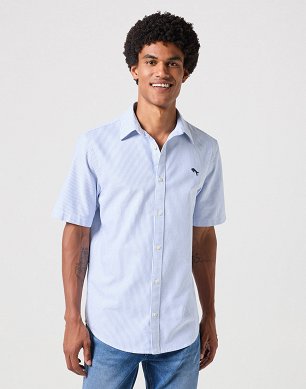 Koszula Męska Wrangler Ss Shirt Blue Stripe Oxford 112350486