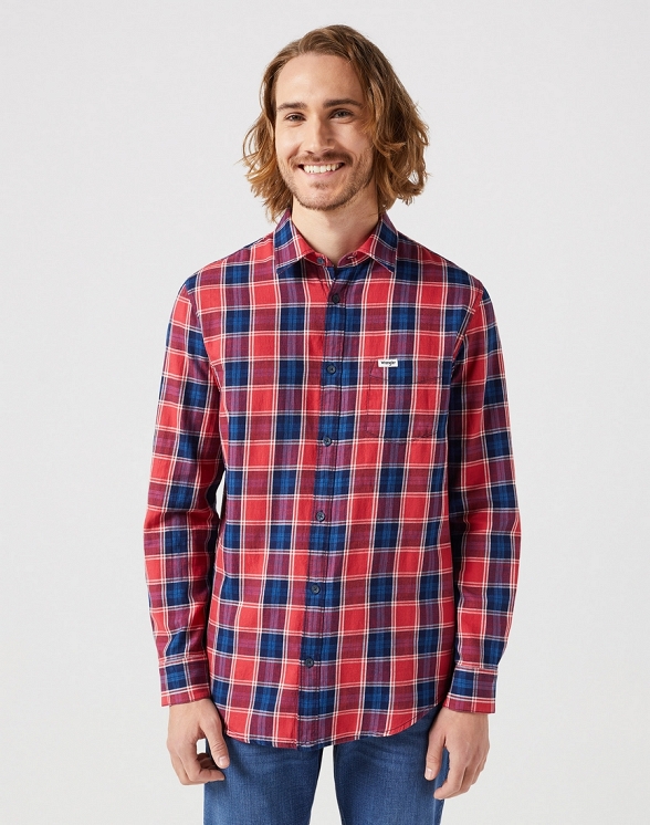 Koszula Męska Wrangler Ls 1 Pkt Shirt Red Indigo 112350396