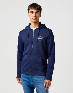 Bluza Męska Wrangler Graphic Zip Hoodie Navy 112362887