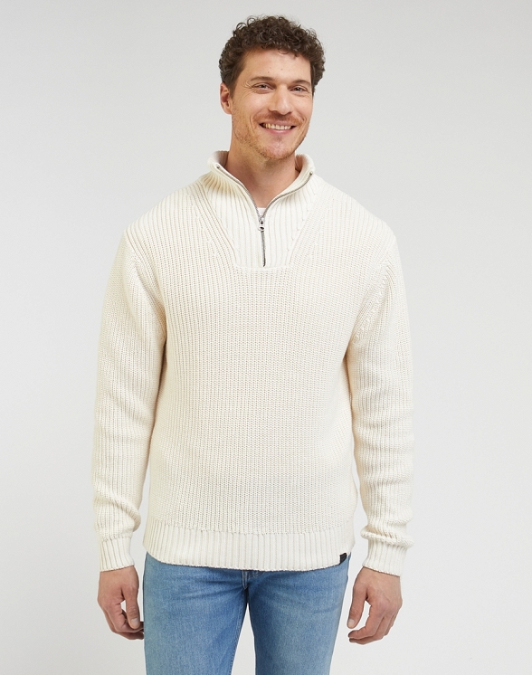 Sweter Męski Lee Half Zip Knit Ecru L83YDENQ