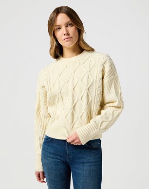 Sweter Damski Wrangler Cable Knit Sweater Worn White 112356472