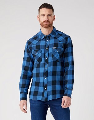 Koszula Męska Wrangler Ls Western Shirt Federal Blue W5566VB01