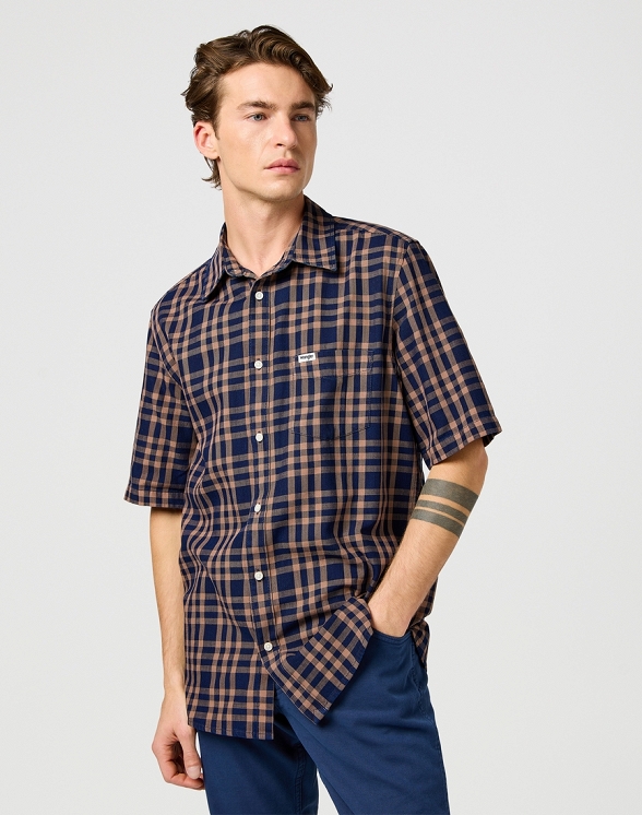 Koszula Męska Wrangler Ss 1 Pkt Shirt Raw Umber Indigo 112362734