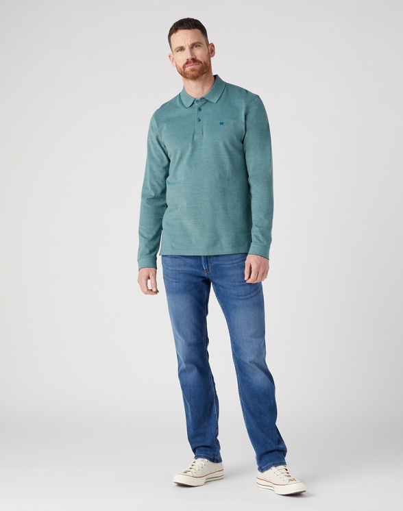 Koszulka Męska Wramgler Ls Refined Polo Deep Teal Green W7MJKHG03