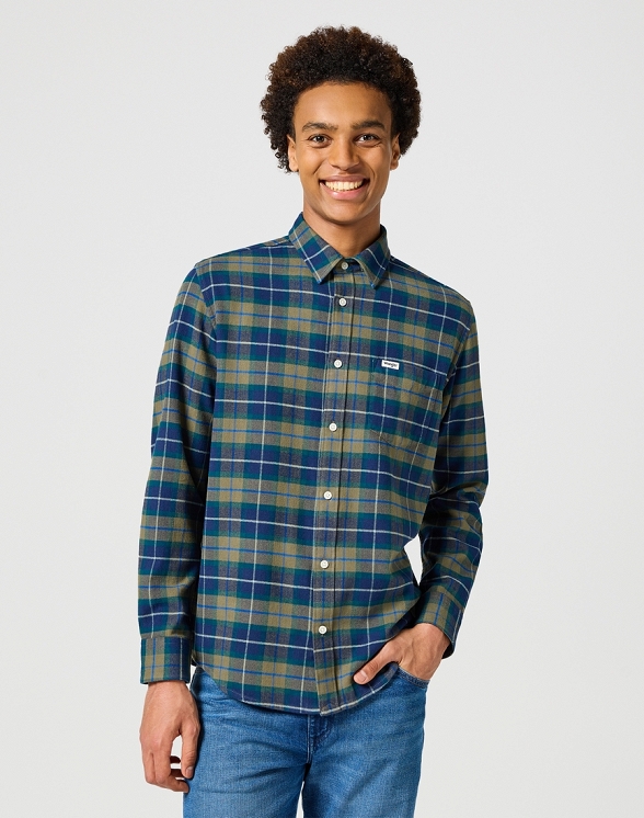 Koszula Męska Wrangler 1 Pkt Flannel Shirt Dusty Olive 112356769