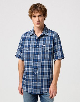 Koszula Męska Wrangler Ss Western Shirt Light Blue Indigo 112350509