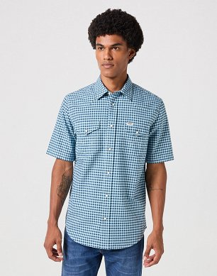 Koszula Męska Wrangler Ss Western Shirt Blue Tonal Gingham 112350512