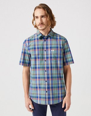 Koszula Męska Wrangler Ss 1 Pkt Shirt Blue Madaras 112350503