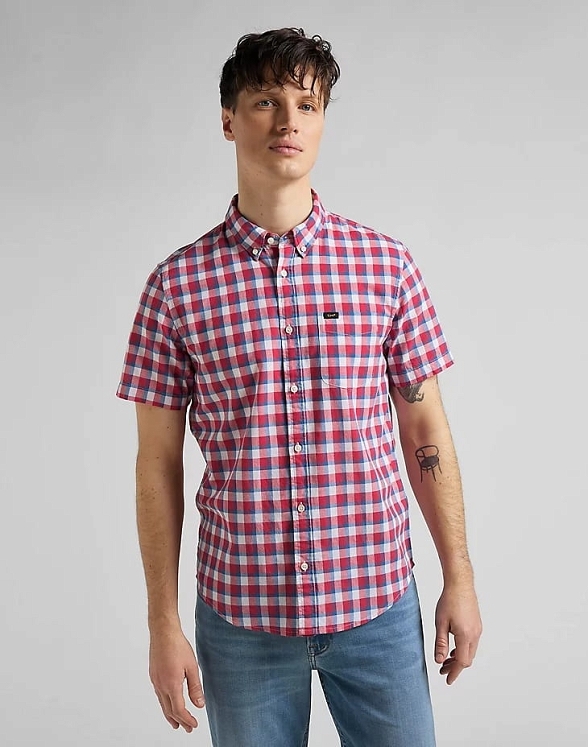 Koszula Męska Lee Button Down Ss Real Red L886OFUI